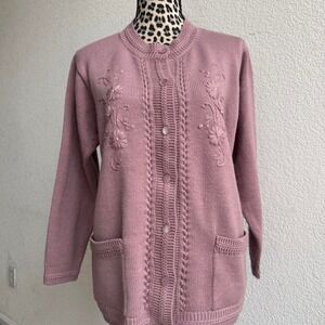 Vintage TC Fashion pink cardigan with embroidery, size XL